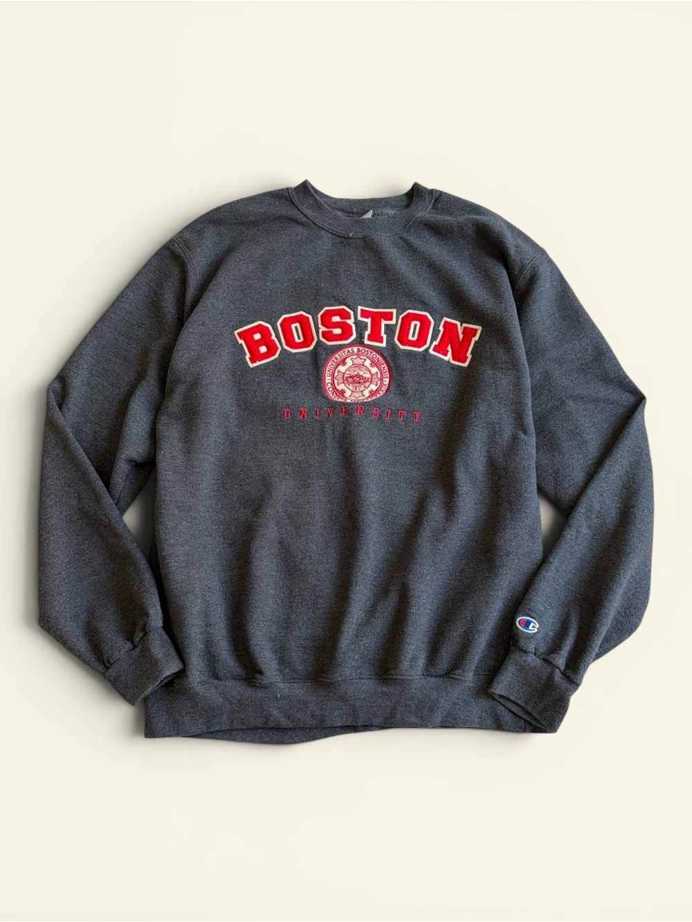 Champion Grey Boston University Crewneck Sweatshirt Collegiate Preppy Size L